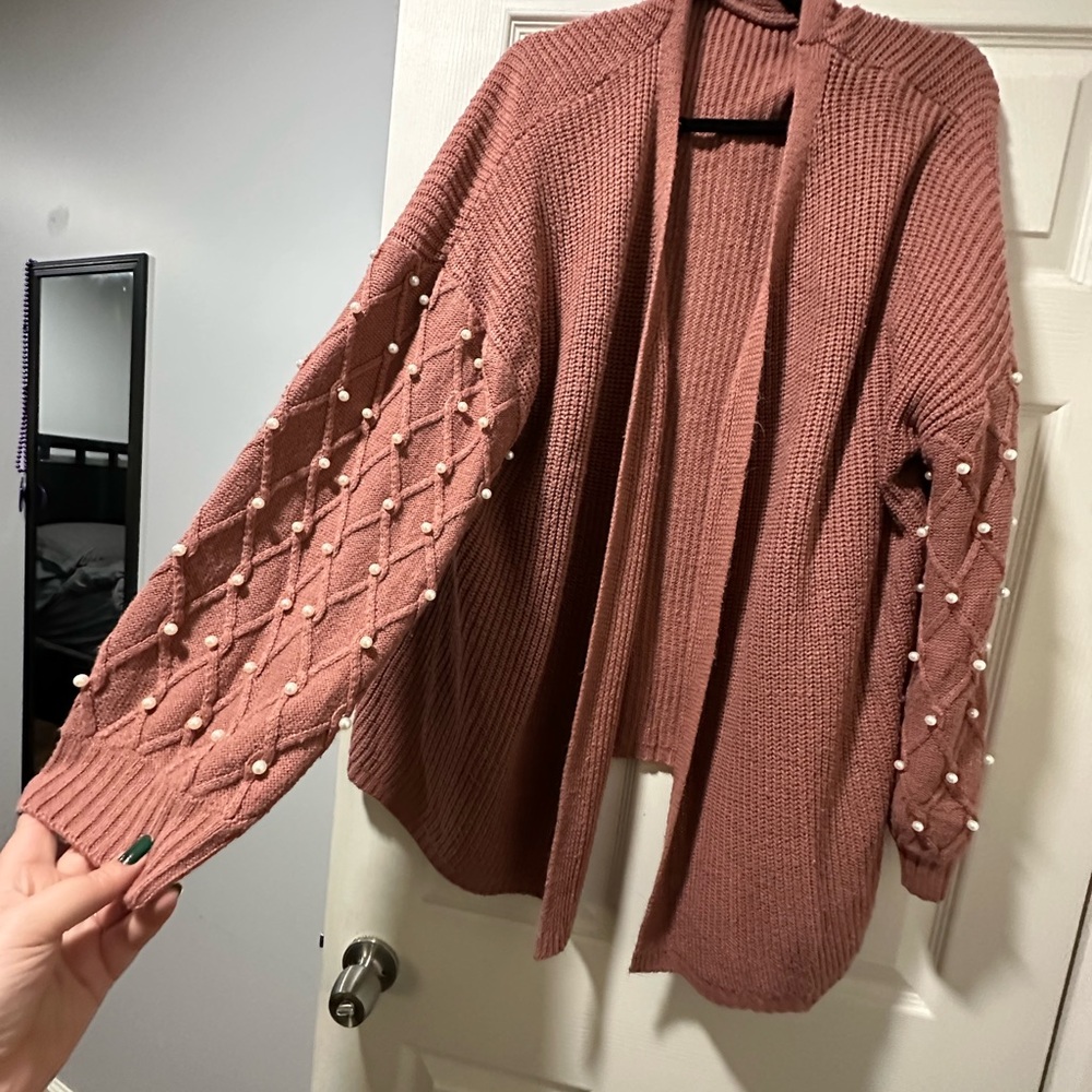 Women's Pearl-Embellished Sweater Cardigan